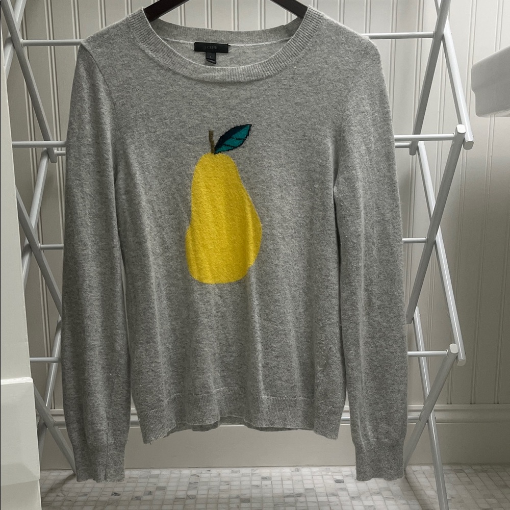 J. Crew Gray Sweater with Yellow Pear Motif